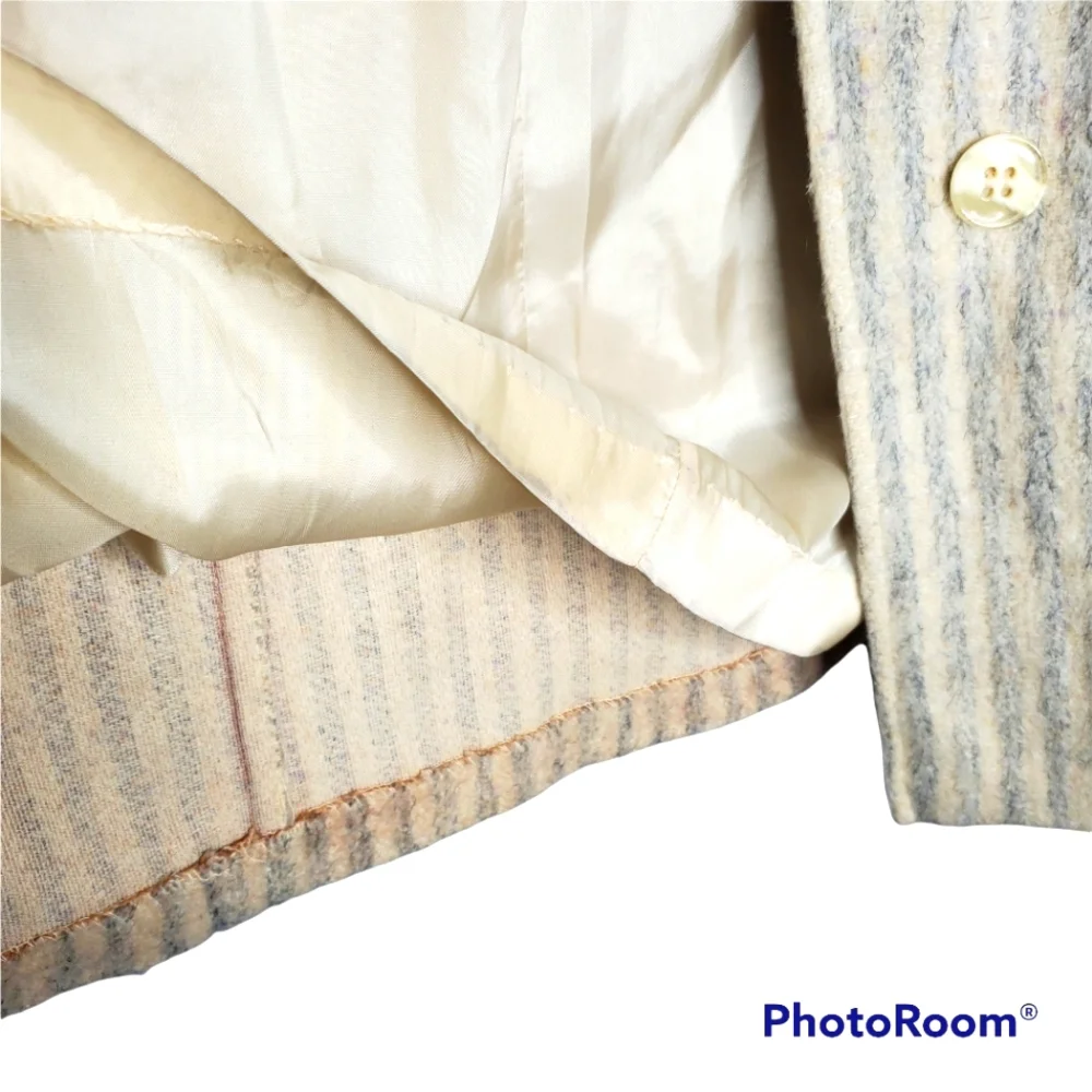 Vintage 80's ilgwu New York Girl wool like coat cream blue‎ stripes